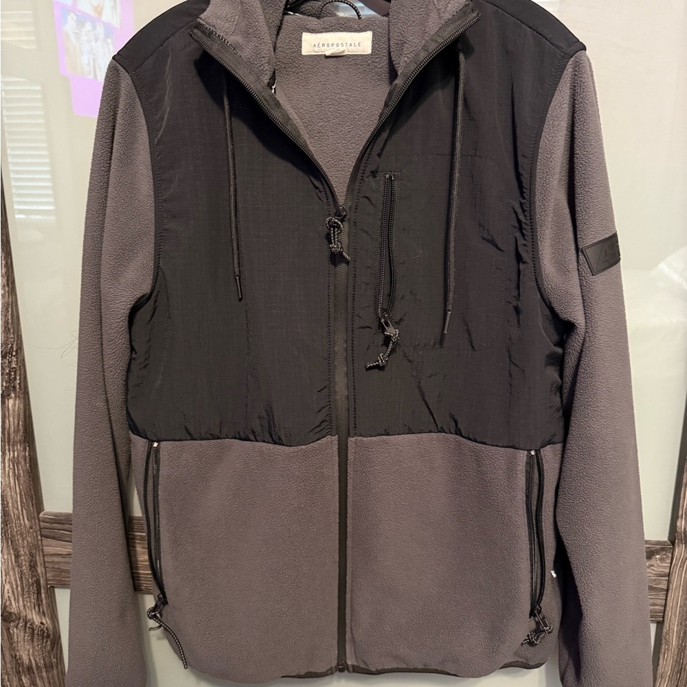 Aeropostale Black and Gray Windbreaker Jacket